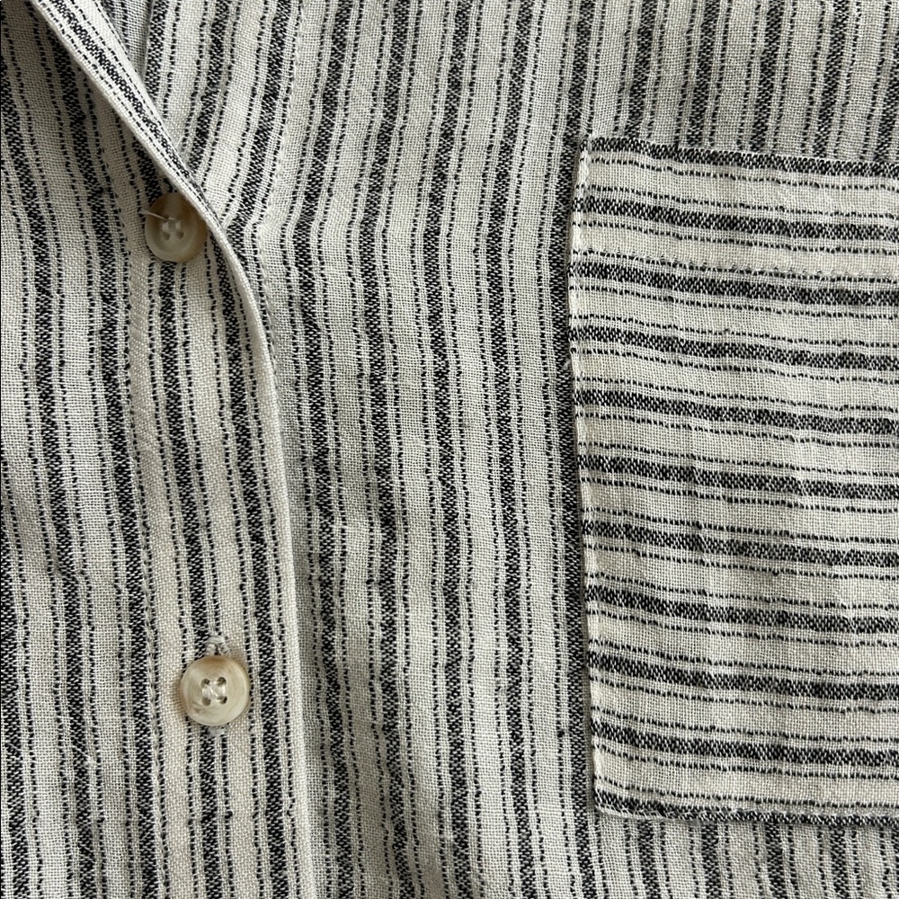 Blu Pepper Cream and Black Striped Button-Up Short Sleeve Top - Picture 2 of 3